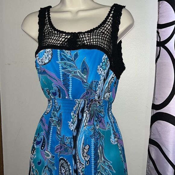 Bisou Bisou Womens Dress Size 4 Maxi Paisley Lined with Wide Ruffle Hem - Picture 5 of 14